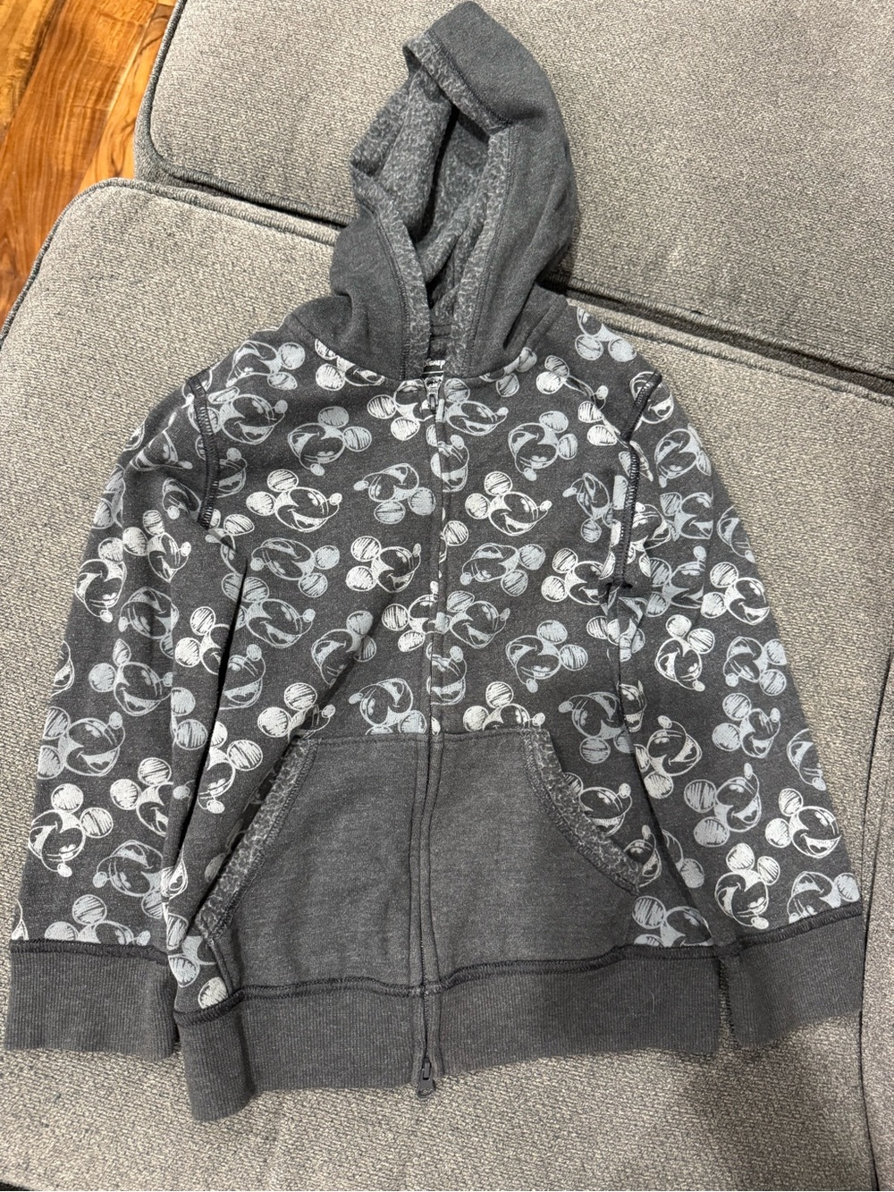 Kids Charcoal Hooded Zip Sweatshirt with White Mickey Mouse Print